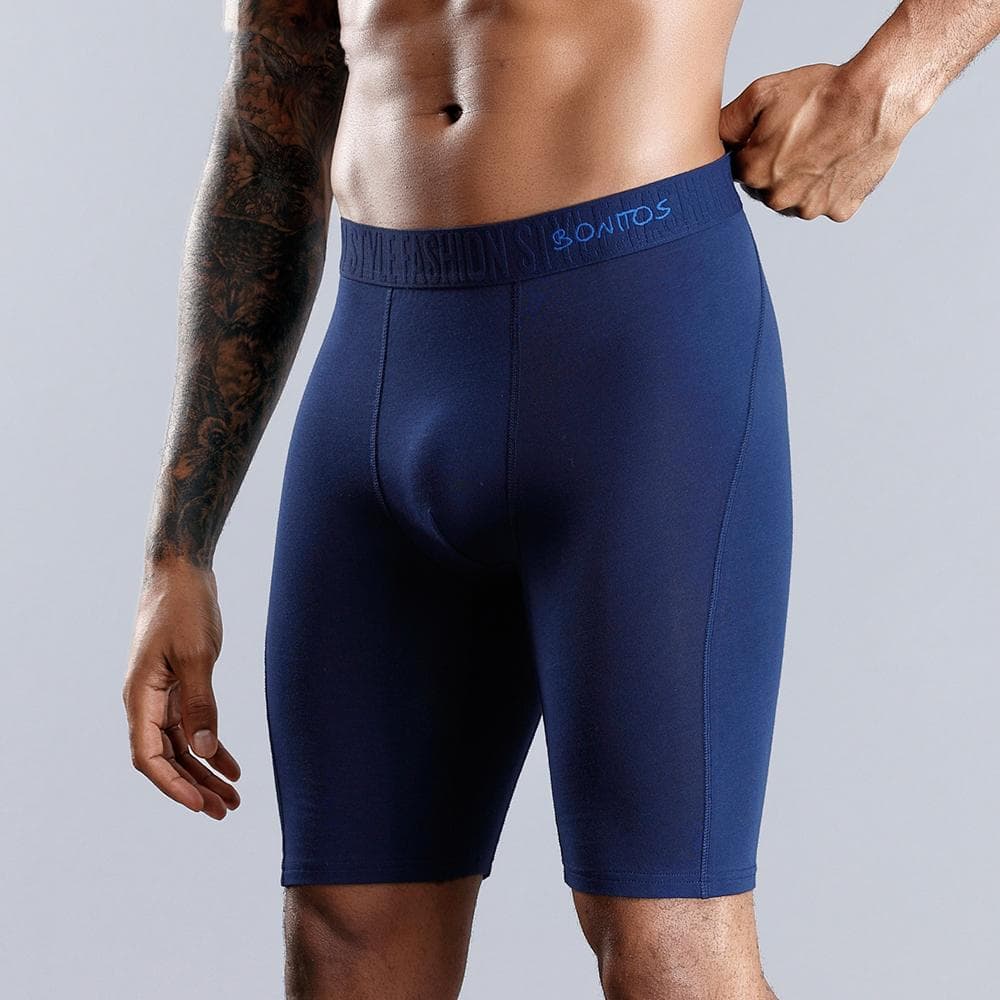 BONITOS 1Pcs Long Men's Underpants Cotton Men Boxers Comfortable Underwear For Man Solid Color XL dark blue