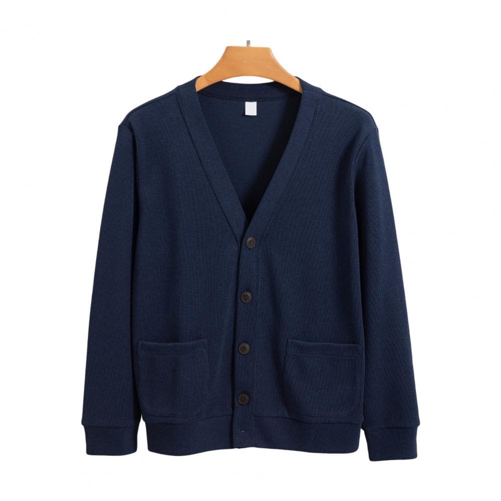 Fall Winter Men Cardigan V Neck Knitted Solid Color Elastic Pure Color Loose Buttons Single-breasted Formal Business Style Sweat XXXL navy blue