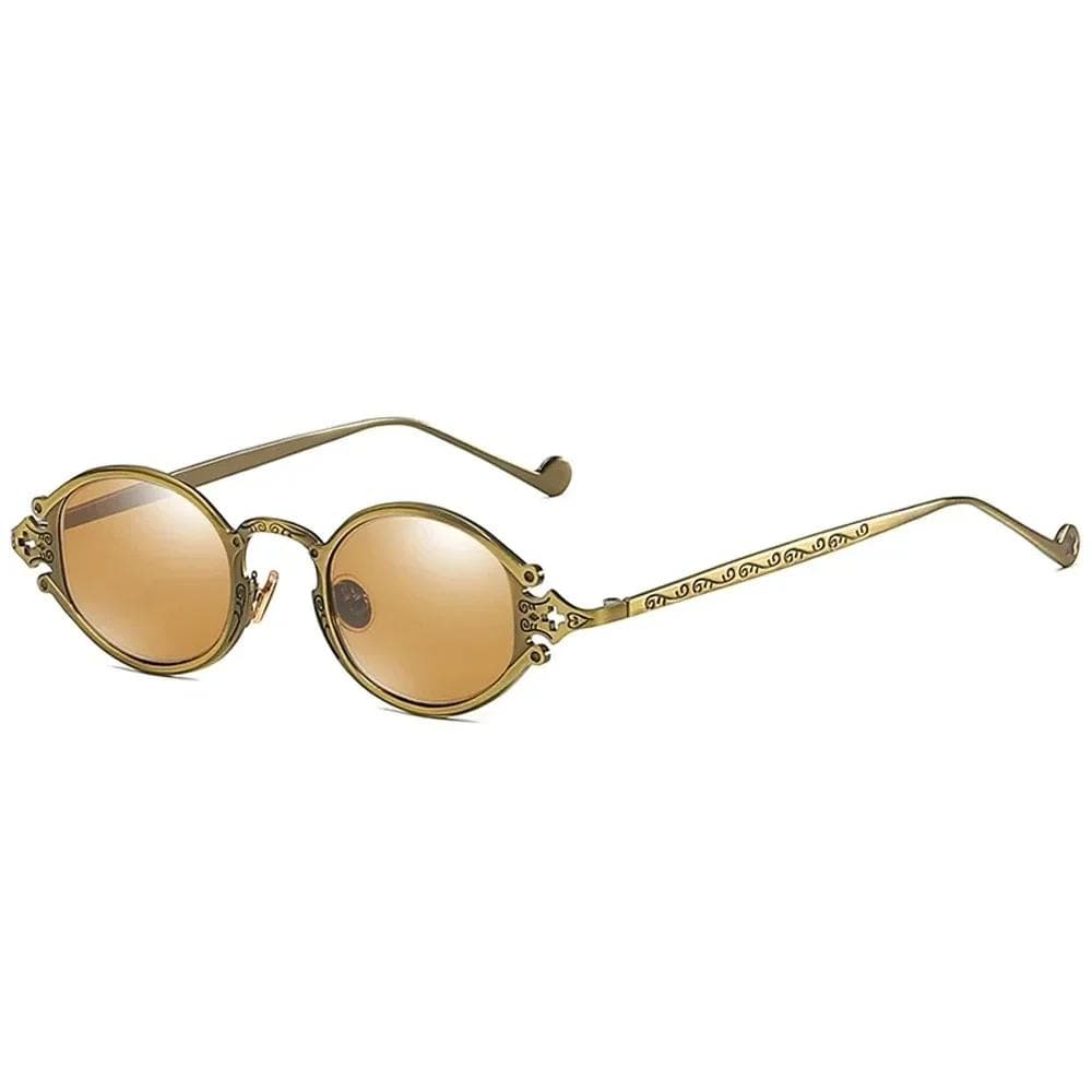 Vintage Gothic Steampunk Sunglasses Oval Carved Matte Frame Retro Fashion Unisex Eyewear for Men Women As Picture