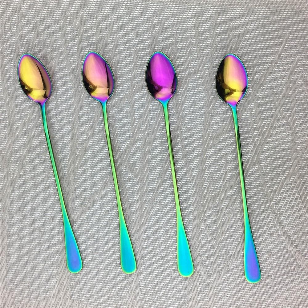 Ice Cream Long Handle Scoop Tableware Set Colorful Dinnerware Spoon Bar Spoons Juice Coffee Stirring Cutlery Set Kitchen Tools 4pcs Long Spoon multicolour