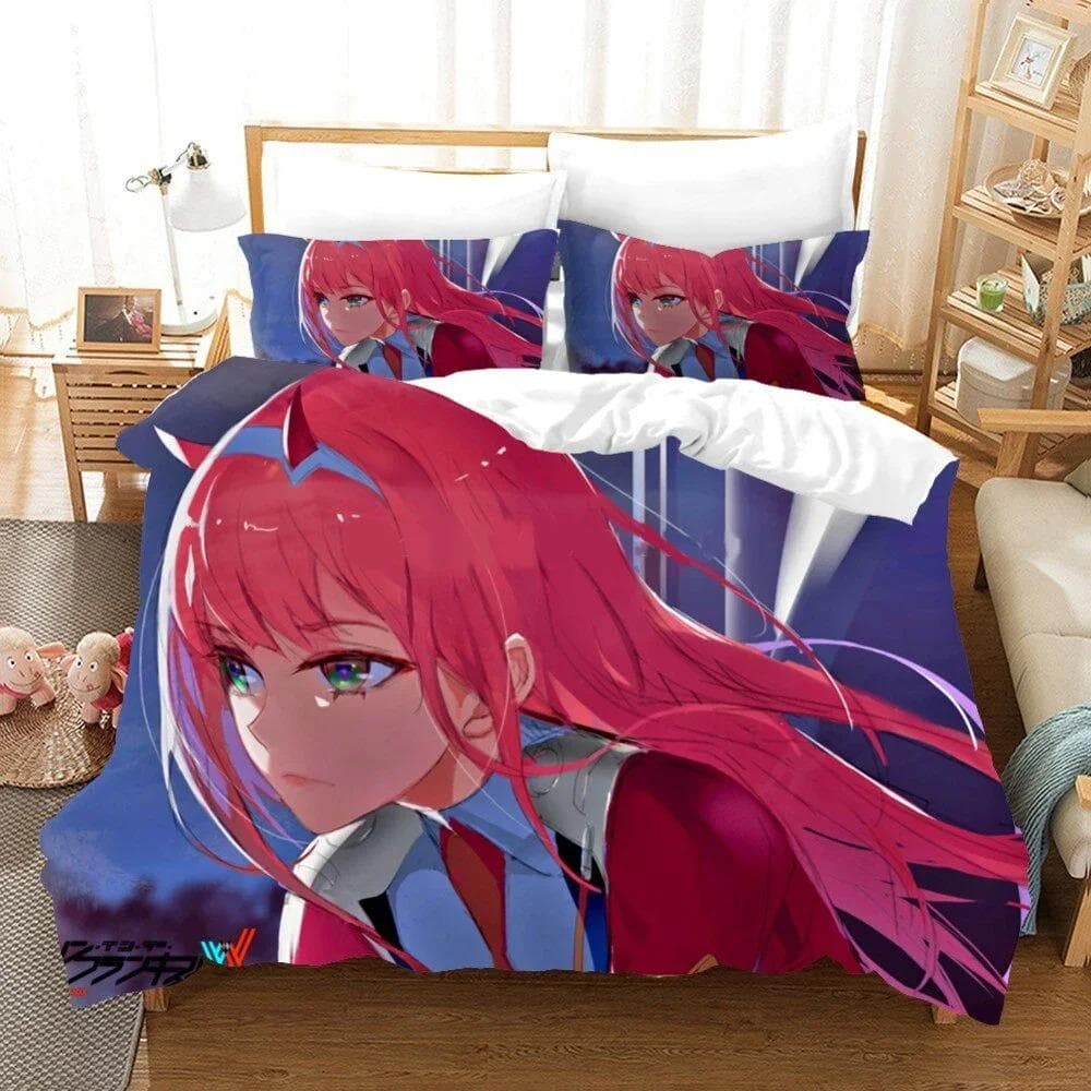 Anime Darling in the Franxx 02 Zero Two Duvet Cover Bedding Set Double Twin Full Queen King Adult Kids Bedclothes Quilt Cover 70x133cm 2pcs