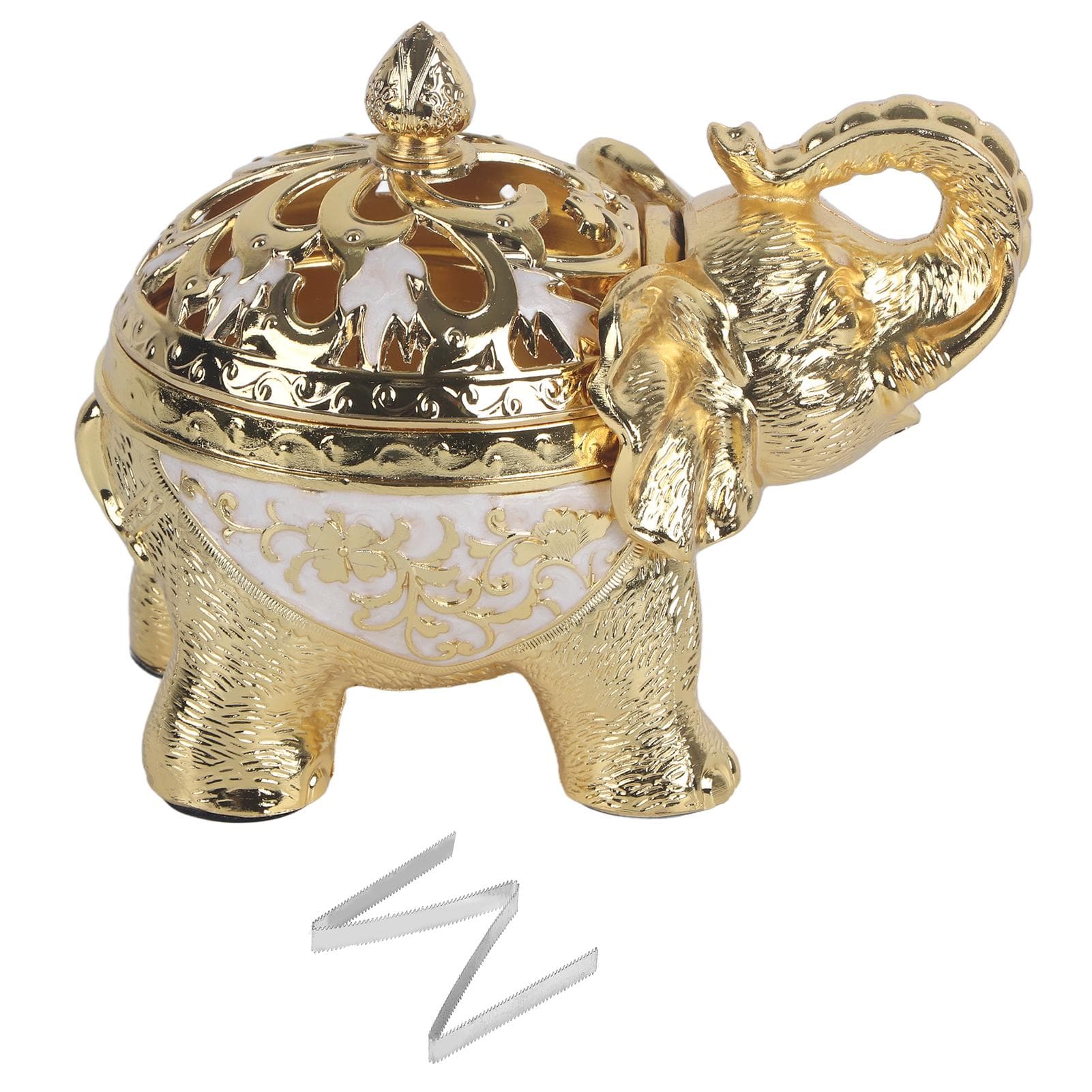 Elephant Shaped Incense Burner Aromatherapy Ornament for Living Room Entryway Bedroom(Gold White