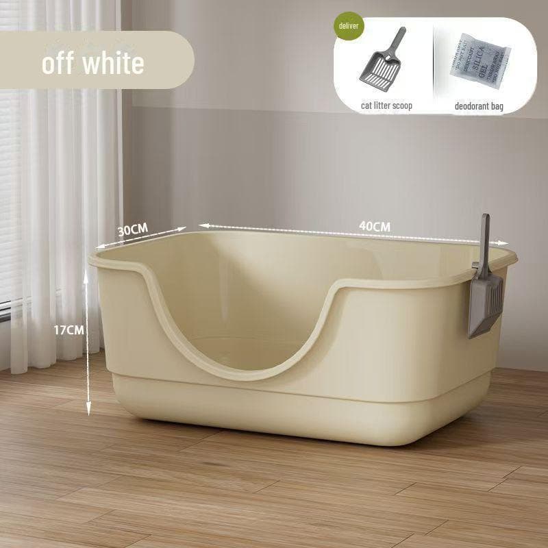 Extra Large Splash-Proof Open Cat Litter Box and Kitten Bathtub Includes Litter Scoop and Deodorization Pack