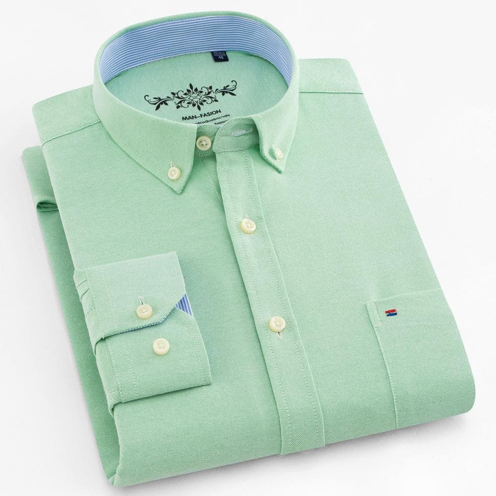 Men‘s Plaid Striped Long Sleeve Oxford Shirt - Premium Quality Breathable, Button Up Design - Ideal for Business & Formal Events 44 apple green