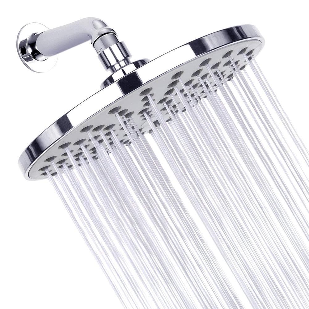 High Pressure Shower Head 8 Inch Rain Showerhead G1/2 Adjustable Bathroom Shower Head Spray Showerhead Polished Chrome Bath Rain Round Shower silver