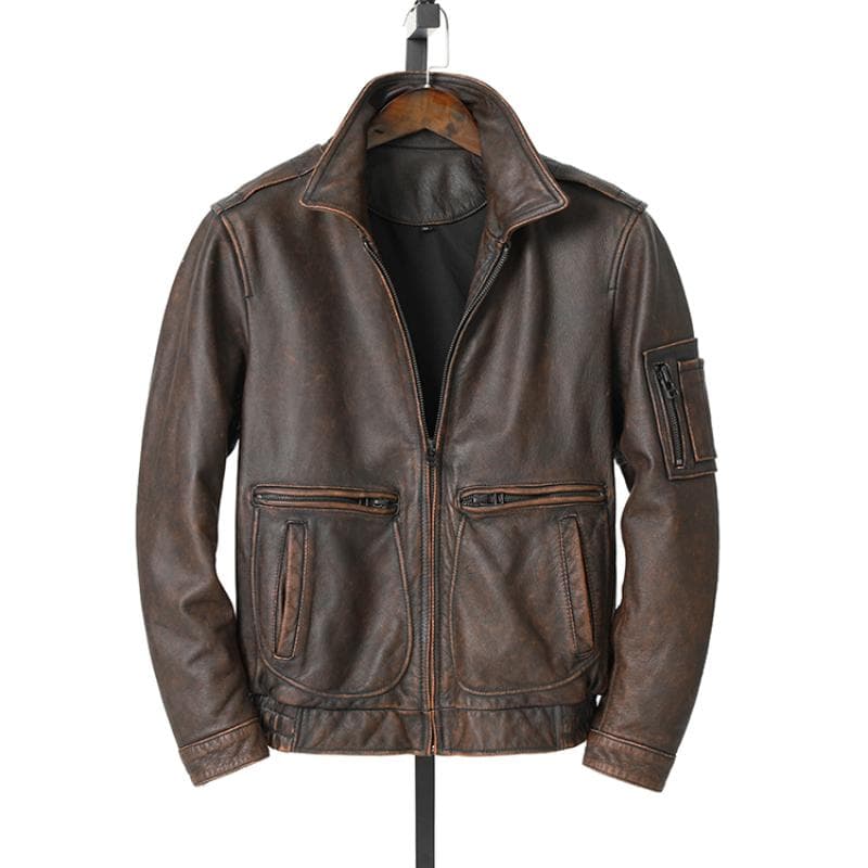 New Genuine Leather Jacket Vintage Brown Cowhide Coat Men Military Pilot Jackets Air Force Flight Clothes Size S -5xl XXXL