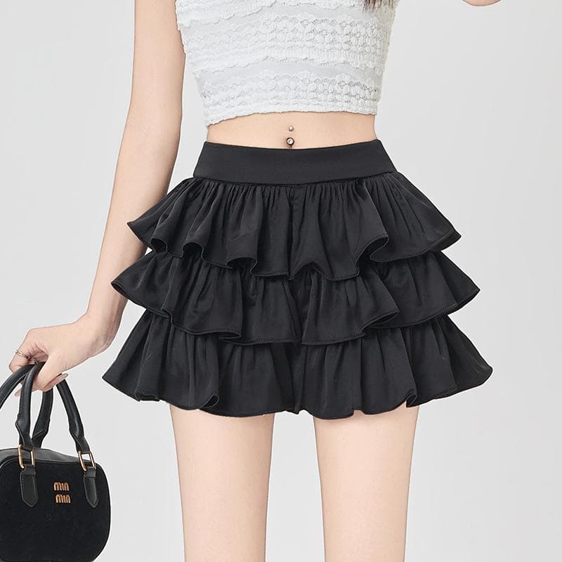 Summer High Waist and Thin Pure Desire Spice Girl A Word Tutu Skirt Anti-light Shorts Culottes XL black