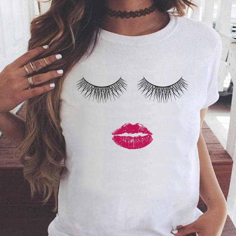Tee Print Ladies Clothing Eye Lashes Trend Cute 90s Style Summer Female T Top Casual Short Sleeve Women's Fashion Graphic T-shirt 2XL