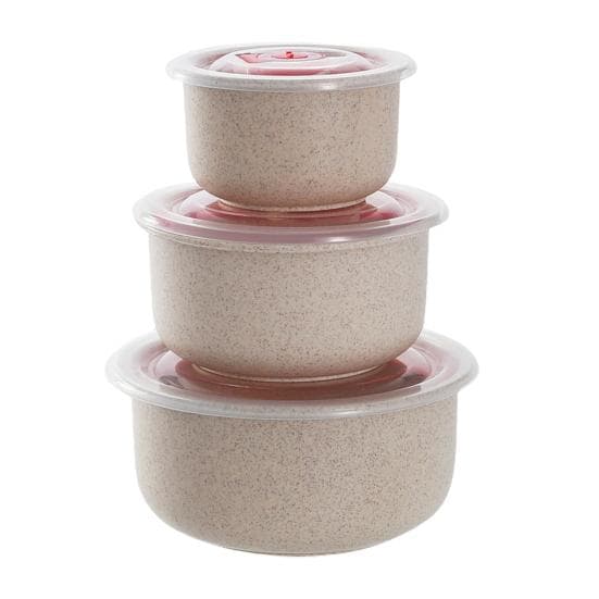 3Pcs/Set Cereal Bowls with Lid Lightweight BPA-Free Dinner Bowls for Noodles Rice Fruit Soup Dishwasher Microwave A beige