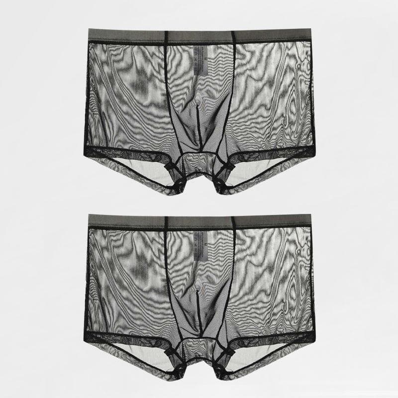 Fully Transparent Men'S Sexy Boxer Panties, Thin Ice Silk Mesh Large Size Four-Corner Ice Silk Printed Boxers 2XL