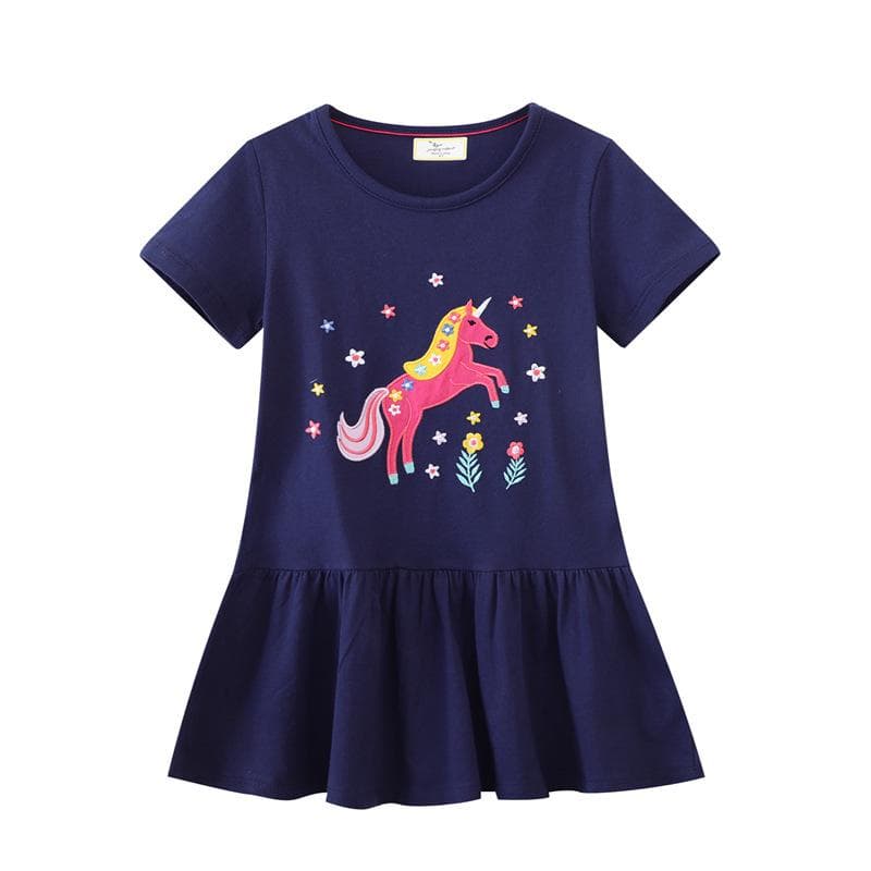Girls Dress Summer New Short Sleeve Girls Knitted Skirt 130CM