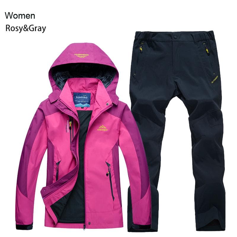 Women Jacket Pants Hiking Set Camping Spring Autumn Outdoor Waterproof 20000MM Windbreak Suit Trekking Coat Trousers 4XL