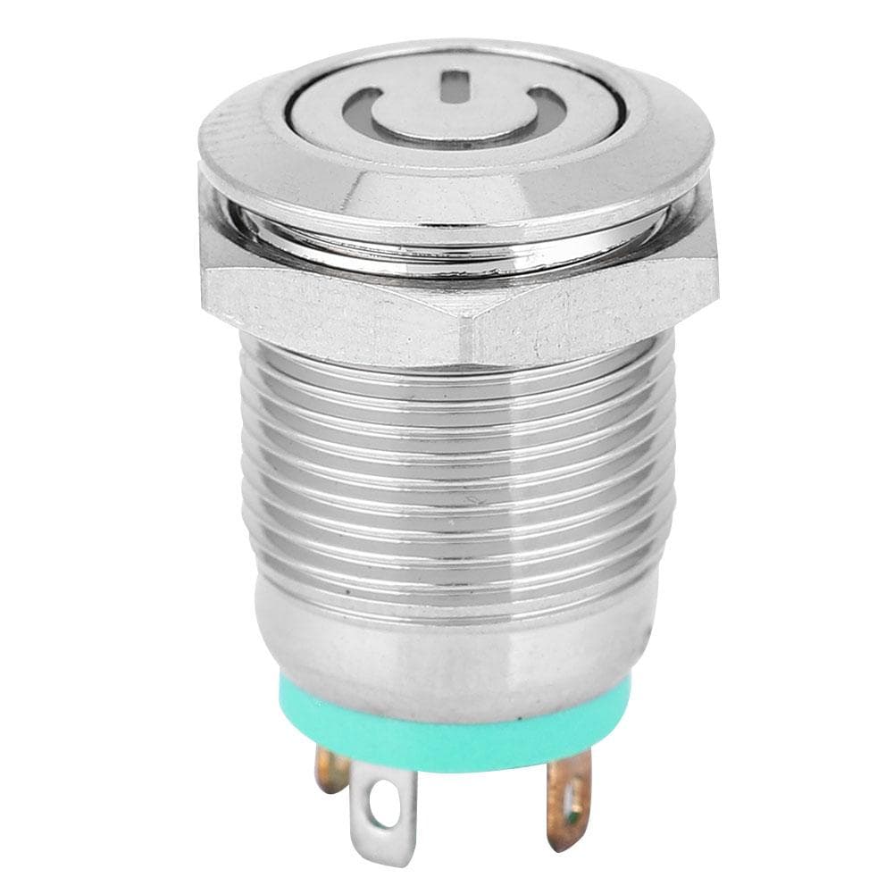 Green LED Light Flat Head Self Reset Metal Push Button with Power Symbol 12mm(3V)