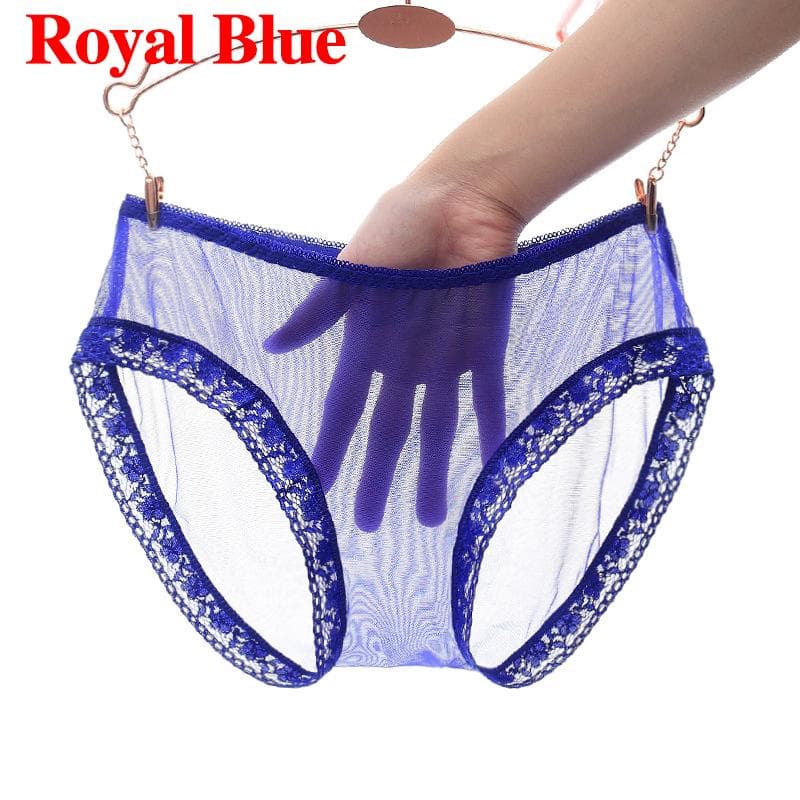Women's Sexy Underwear Mesh Briefs Lingerie See Through Lace Knickers Sheer Panties Undergarments M dark blue
