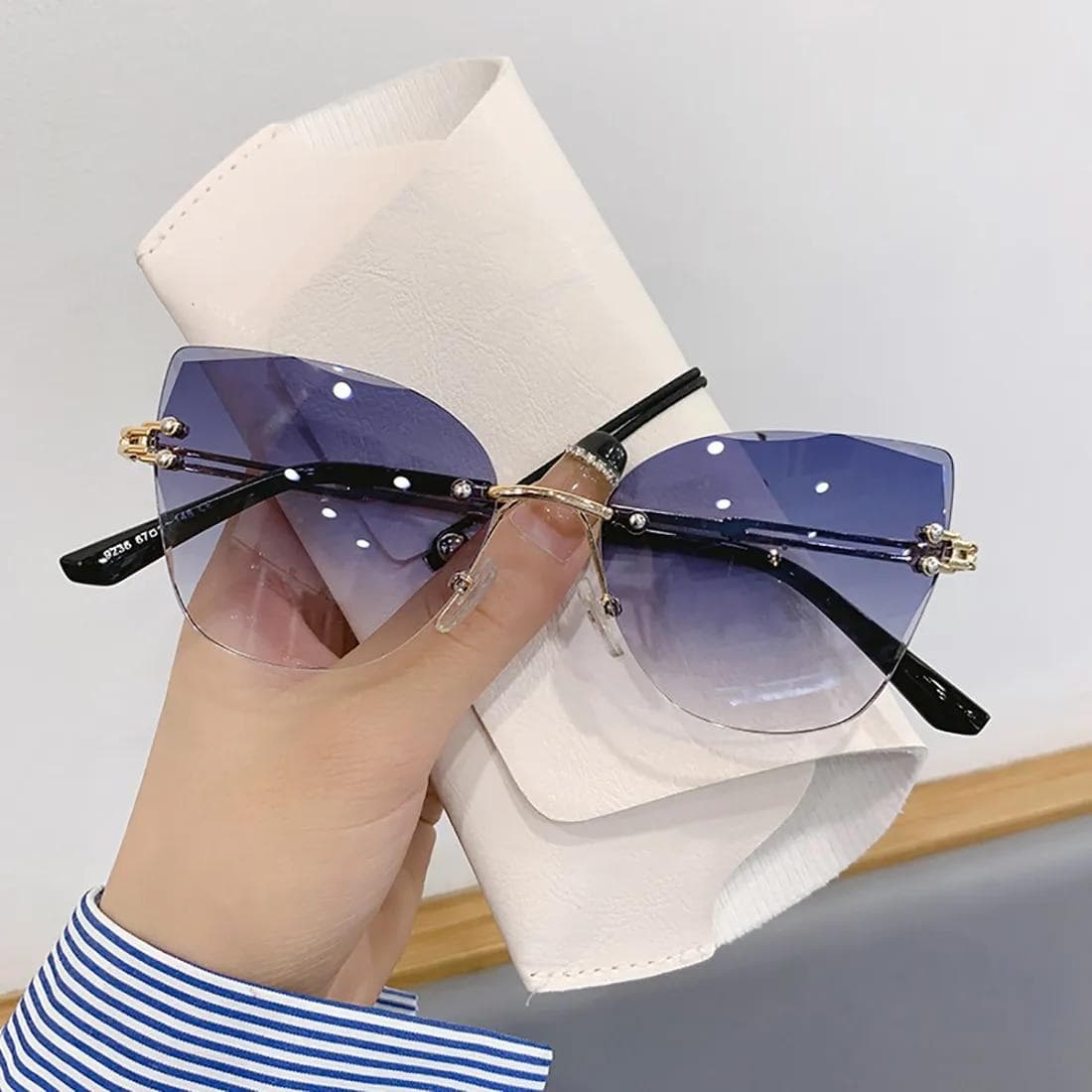 Rimless Luxury Fashion Cat Eye Sunglasses Women Glasses Blue Shades Lunette De Soleil Femme Gafas De Sol Mujer Lentes