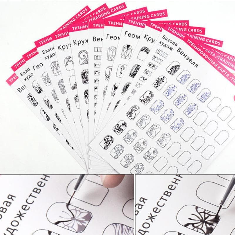 12Pcs/Set Nail Art Training Practice Flowers Lines Drawing Painting Template Learning Book Manicure Salon Tool Accessoires 12pcs