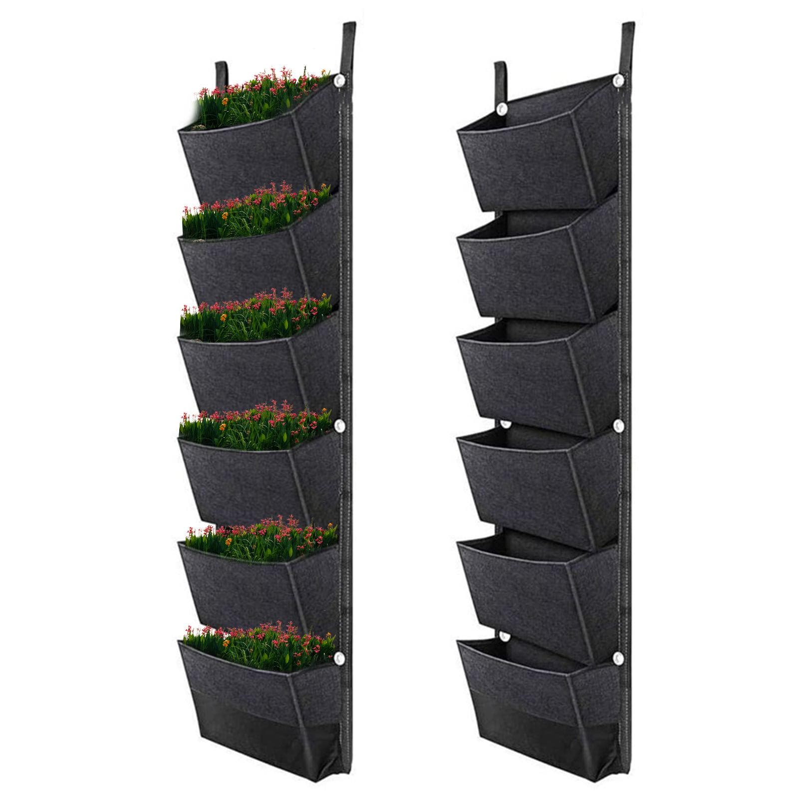 Hanging Planting Bags with 6 Pockets Vertical Gardening Flower Pots Planter Hanging Wall Garden black