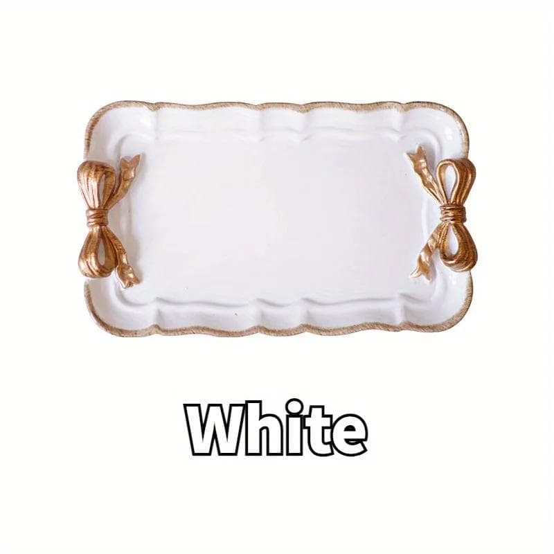 Piece Bow Tray Fruit Dessert Tray Resin Craft Cake Jewelry Storage Tray Party Decoration Tableware Candy Tray Organizer Tools white