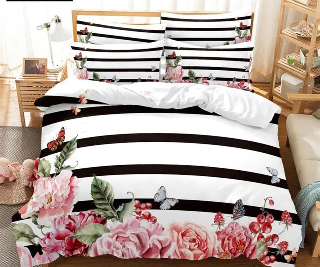 Blue Butterfly Duvet Cover Set King Queen Twin Size Double Bed Single 3D Queen Bedding Sets Pink Quilt Cover with 2 Pillowcases EU single(135x200cm)