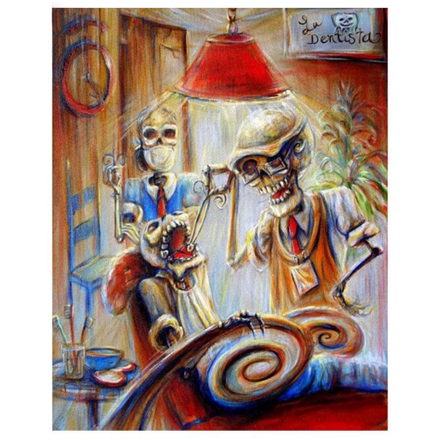 5d Diamond Painting Skull Dentists Round Drill Diamond Mosaic Picture Embroidery Sticker Halloween 20X30CM