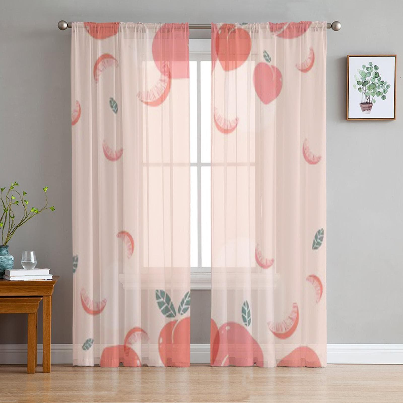 Peached Tulle Sheer Window Curtains For Living Room The Bedroom Modern Chiffon Voile Organza Curtains Decor Drapes 135W x 114H(cm)