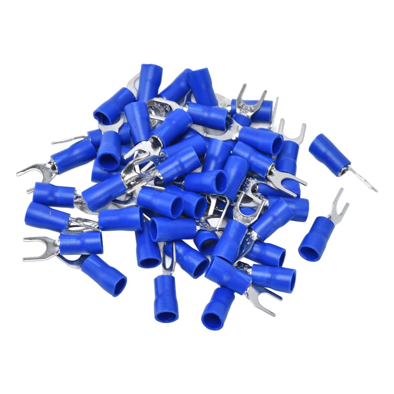 50Pcs Fork Terminals Insulated Spade U Type Wire Connector 12?10AWG Cable Crimp SV5.5?6 Blue