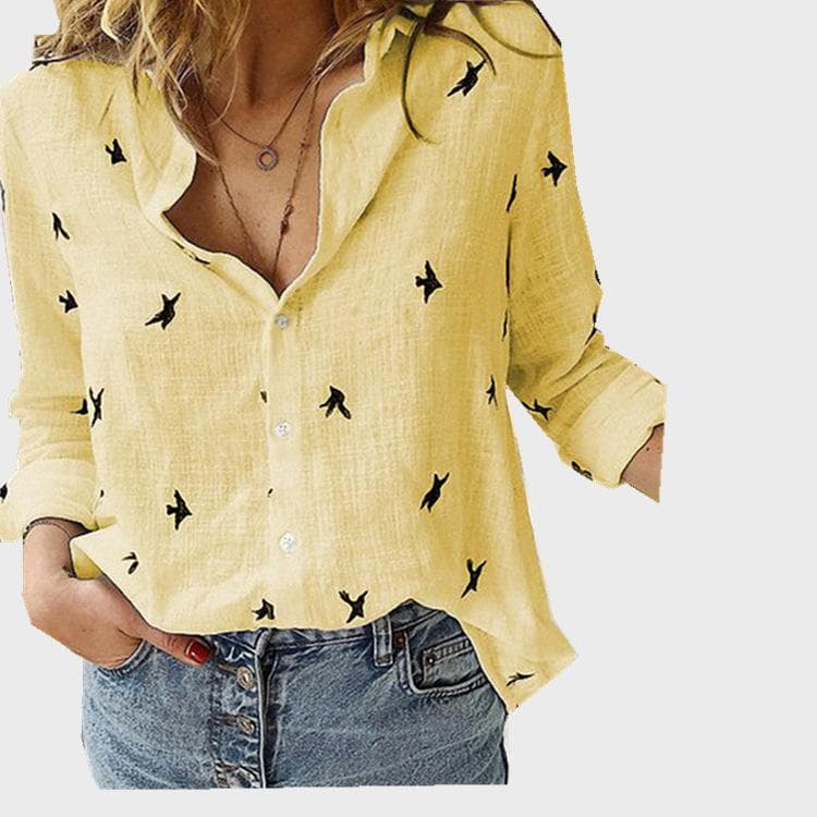 GMXIA Women's Fashion Casual Solid Color Print Long Sleeve POLO Neck Loose T-shirts and Linen Shirt Tops 4XL