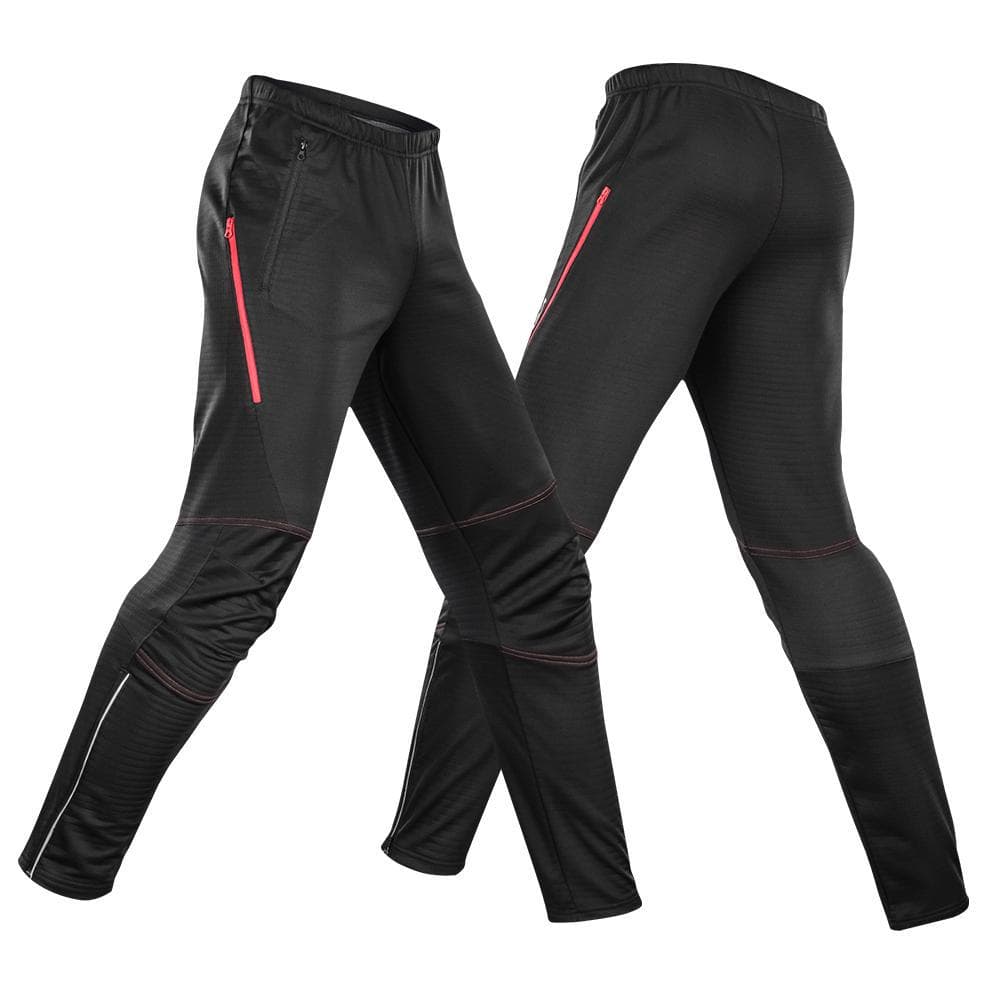 Lixada Men's Waterproof Cycling Pants Thermal Fleece Windproof Winter Bike Riding Running Sports L red