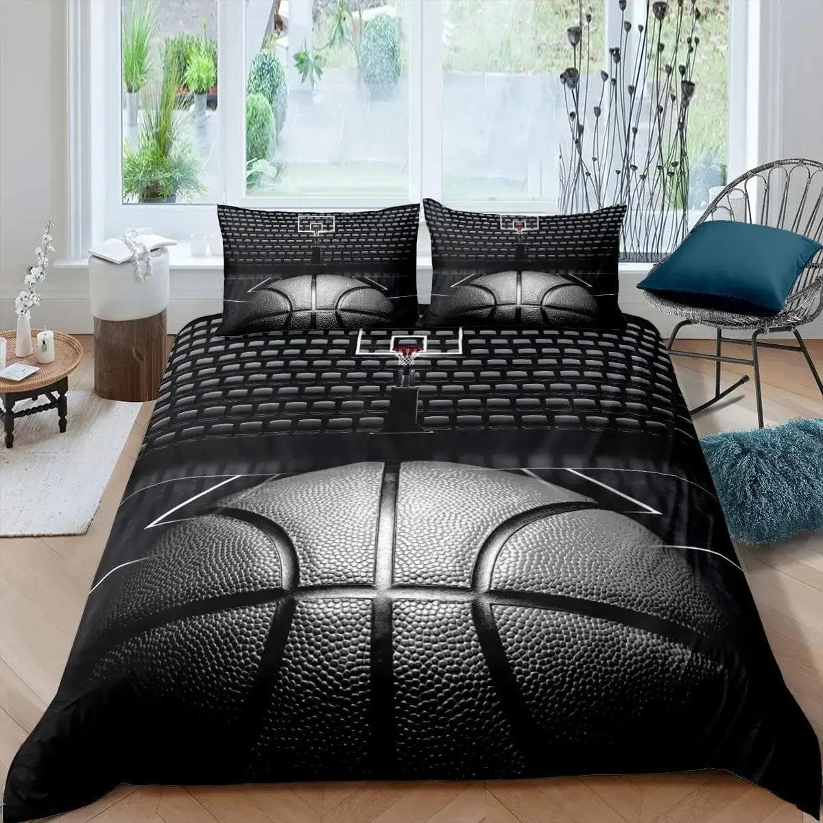Basketball Duvet Cover Set King Queen Ball Sport Theme Bedding Set Boys Teens Basketball Fan Room Polyester Quilt Cover 70x133cm 2pcs