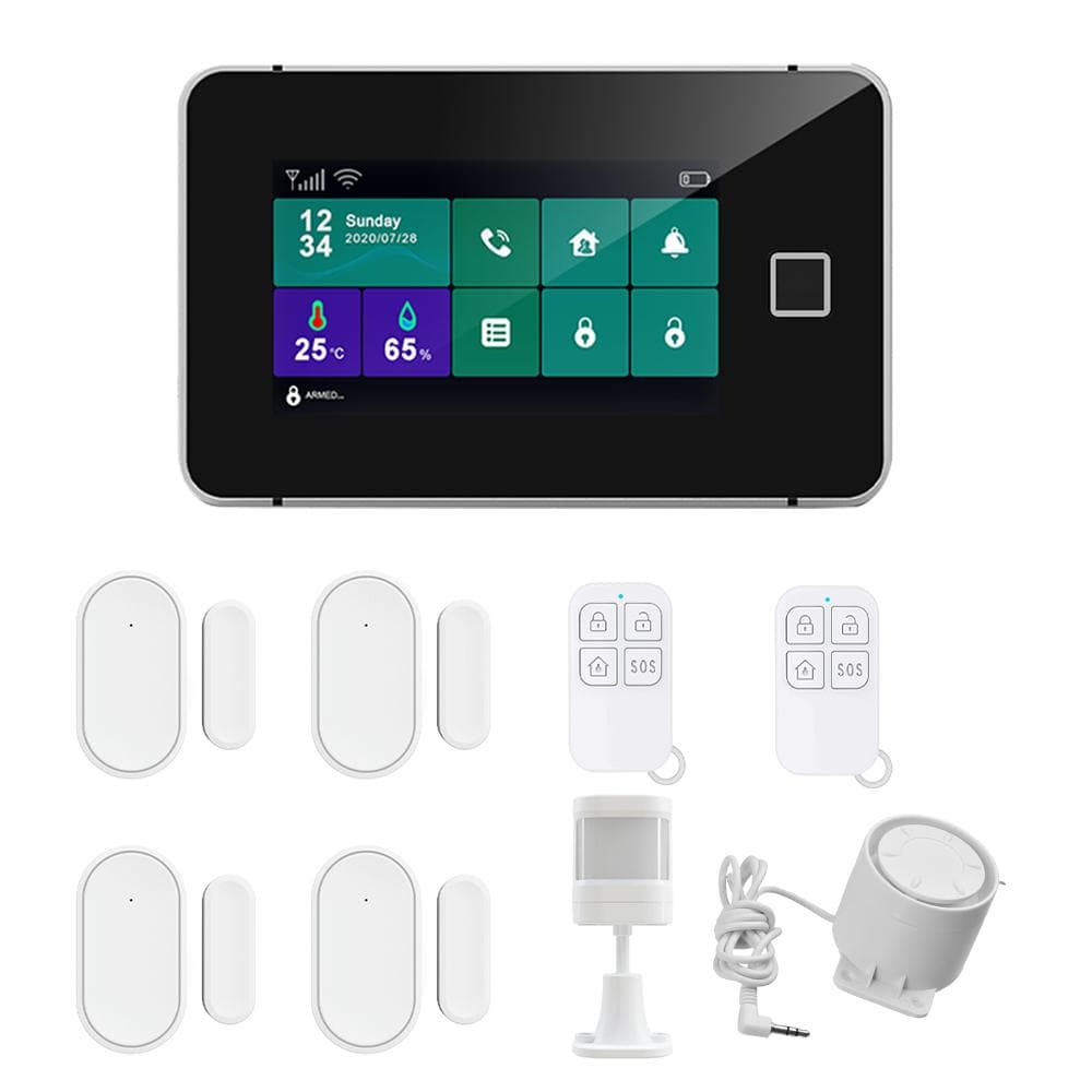 4G WiFi TY Wireless Home Alarm System 4.3-inch Full Touch Screen Alarm Panel with Fingerprint EU Version