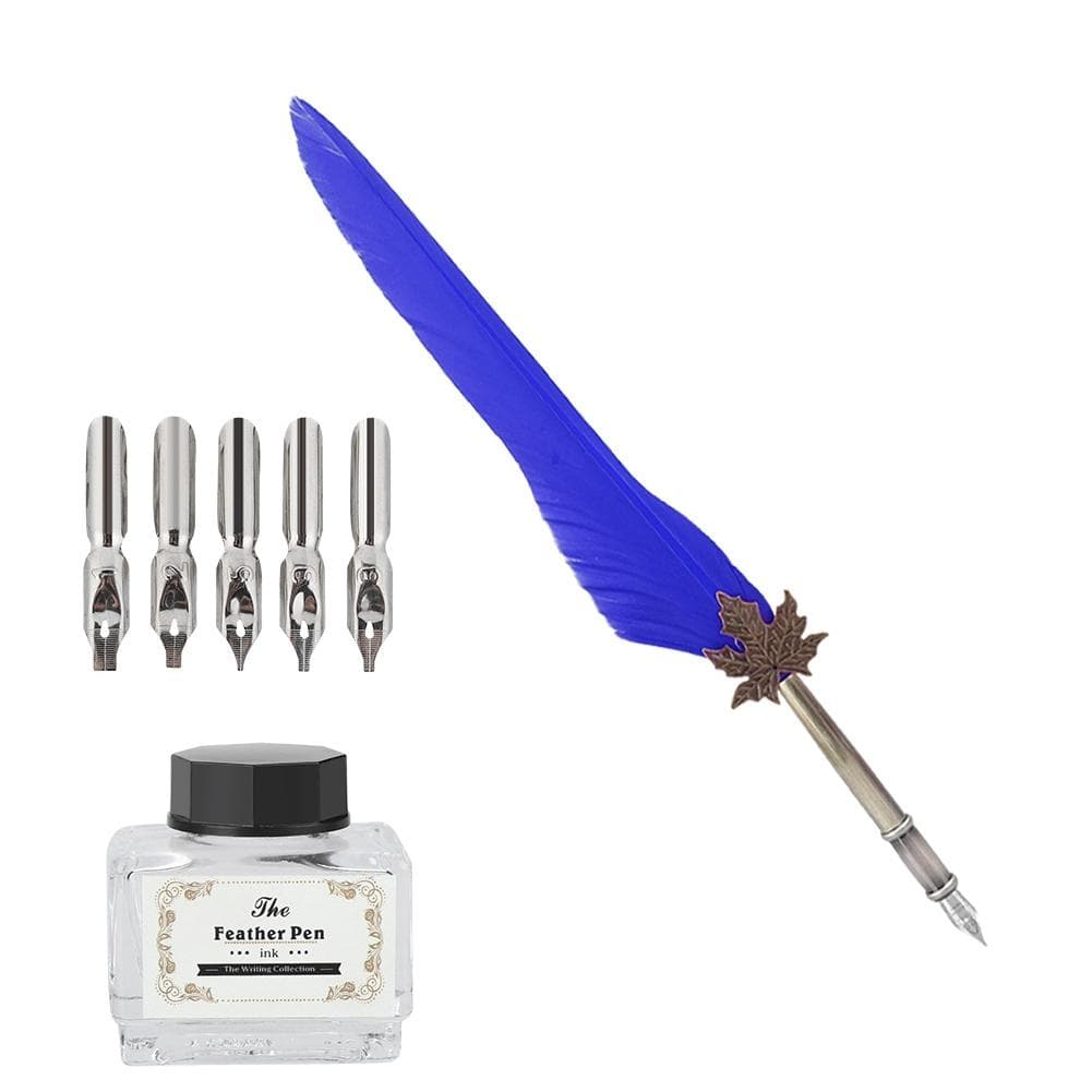 European Retro Quill Alloy Feather Writing with Pen Nibs Gift Box Set for Friends Blue