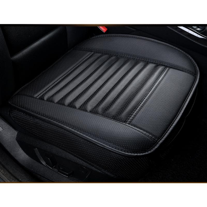 Simple and wear-resistant leather, bamboo charcoal, car seat cushion, single seater, no backrest, all-season universal B black