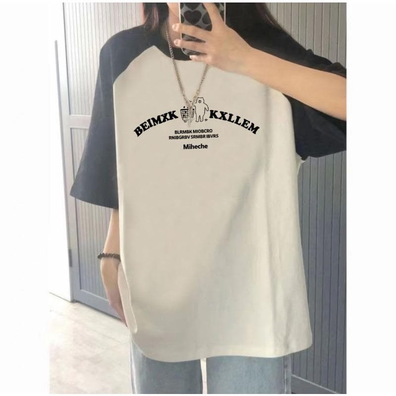 Letter Printed Casual Short-sleeved T-shirt for Women In Summer New College Style Loose Lazy Design Top XXXL