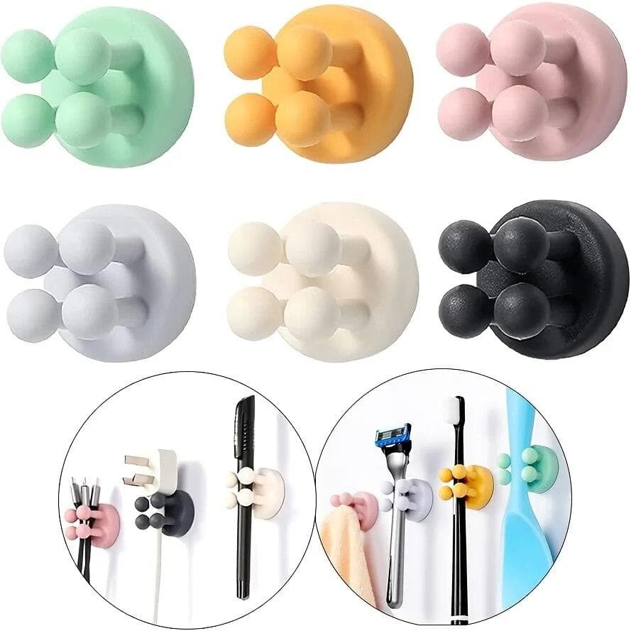 Adhesive Silicone Toothbrush Holders Wall Mounted Hanging Towels Keys Cables and Cords Kitchen and Bathroom Organization white