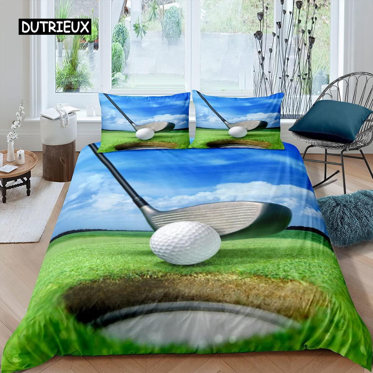 Golf Duvet Cover Set Golf Club Athlete Twin Bedding Set Microfiber Grass Leaf Branches Sports Game Theme Double King Quilt Cover EU single(135x200cm)