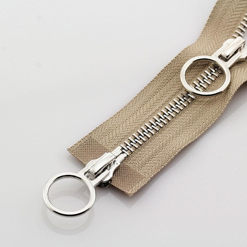 5# 70/90cm Double Circle Sliders Metal Open Tail Auto Lock Zipper For Long Down Jacket Coat DIY Sewing Handcraft Accessories 70cm khaki