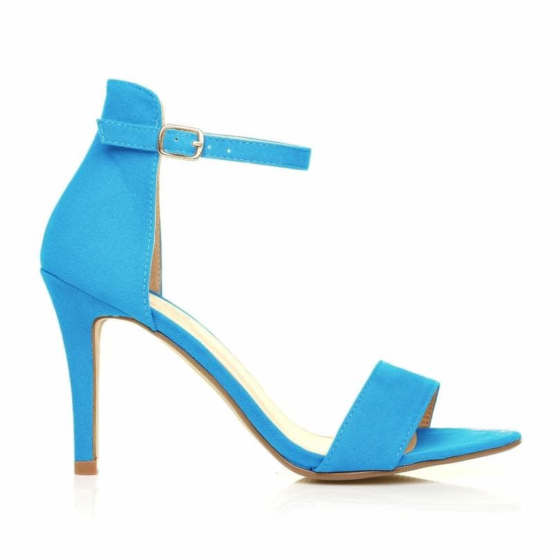Ladies Womens Suede Mid High Heel Sandal Peep Toe Summer Casual Ankle Strap Shoes shoe 39 light blue