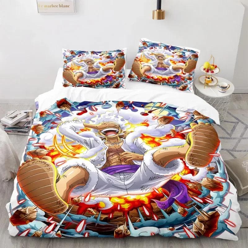 One-Piece Anime Duvet Cover Set Comforter Printed Nika Luffy Gear Cartoon Twin Size Bedding Sets Gifts 3-pieces Set Home Decor AU Queen 210x210cm