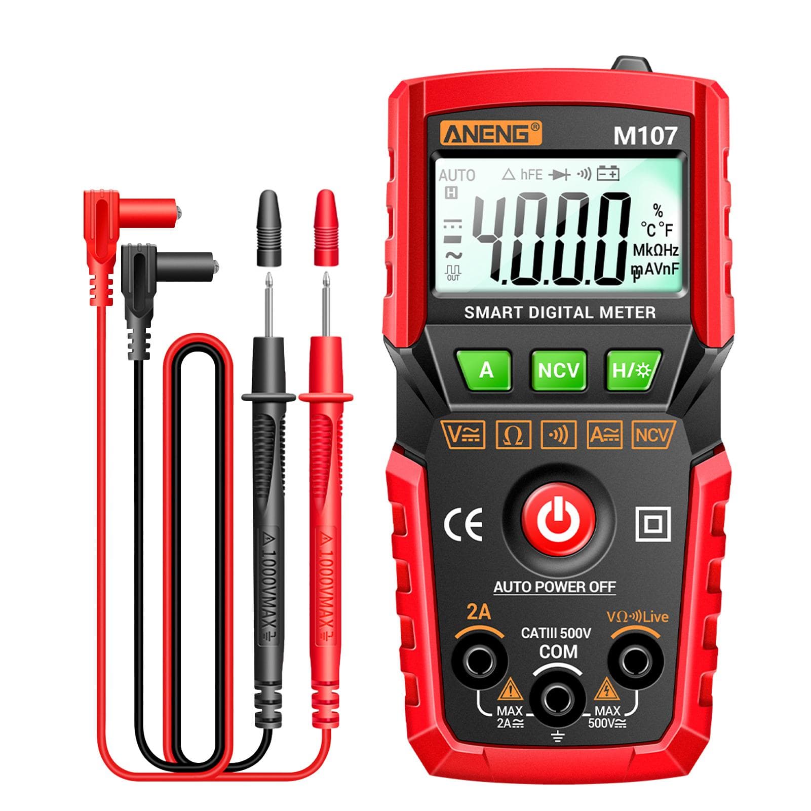ANENG M107 Smart Digital Multimeter 4000 Counts NCV Universal Meter Handheld Multifunctional Tester red