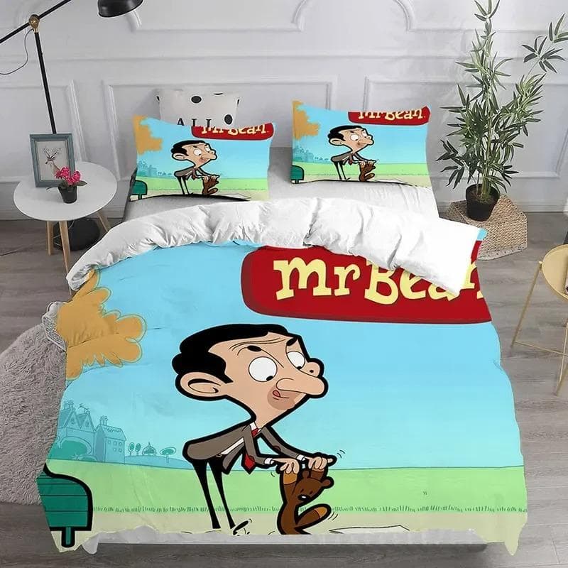 3D Mr. Bean Animated Series Bedding Sets Comforter Quilt Bed Cover Duvet Cover Pillow Case Sets Bedroom Home Textiles EU Single 135x200cm