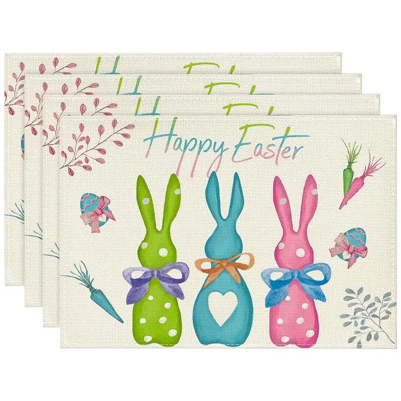1Pc Easter Placemats Linen Rabbit Bunny Egg Dining Table Mats Placemat Spring Holiday Happy Easter Decoration for Home Kitchen 1pcs