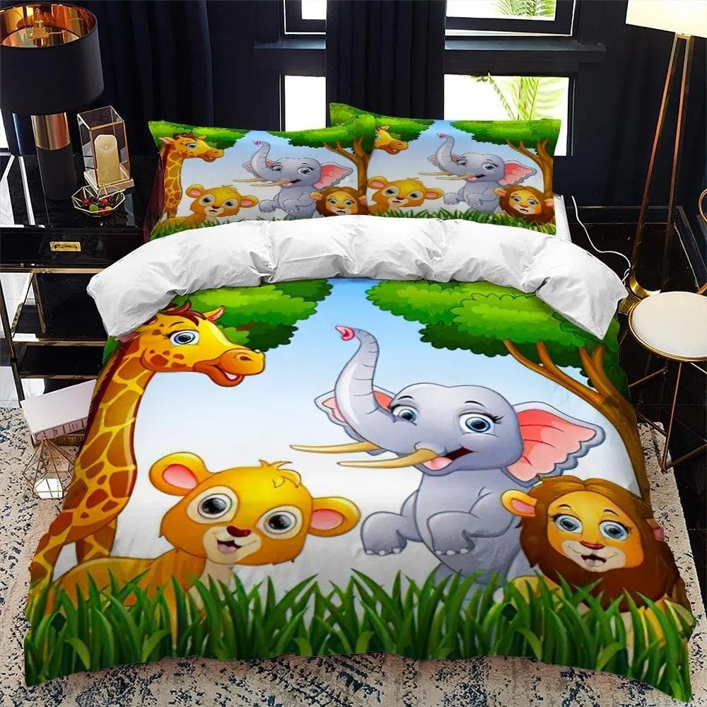 Cartoon Zoo Animal Bedding Set Boys Girls Twin Queen Size Duvet Cover Pillowcase Bed Kids Adult Fashion Home Textileextile 70x133cm 2pcs