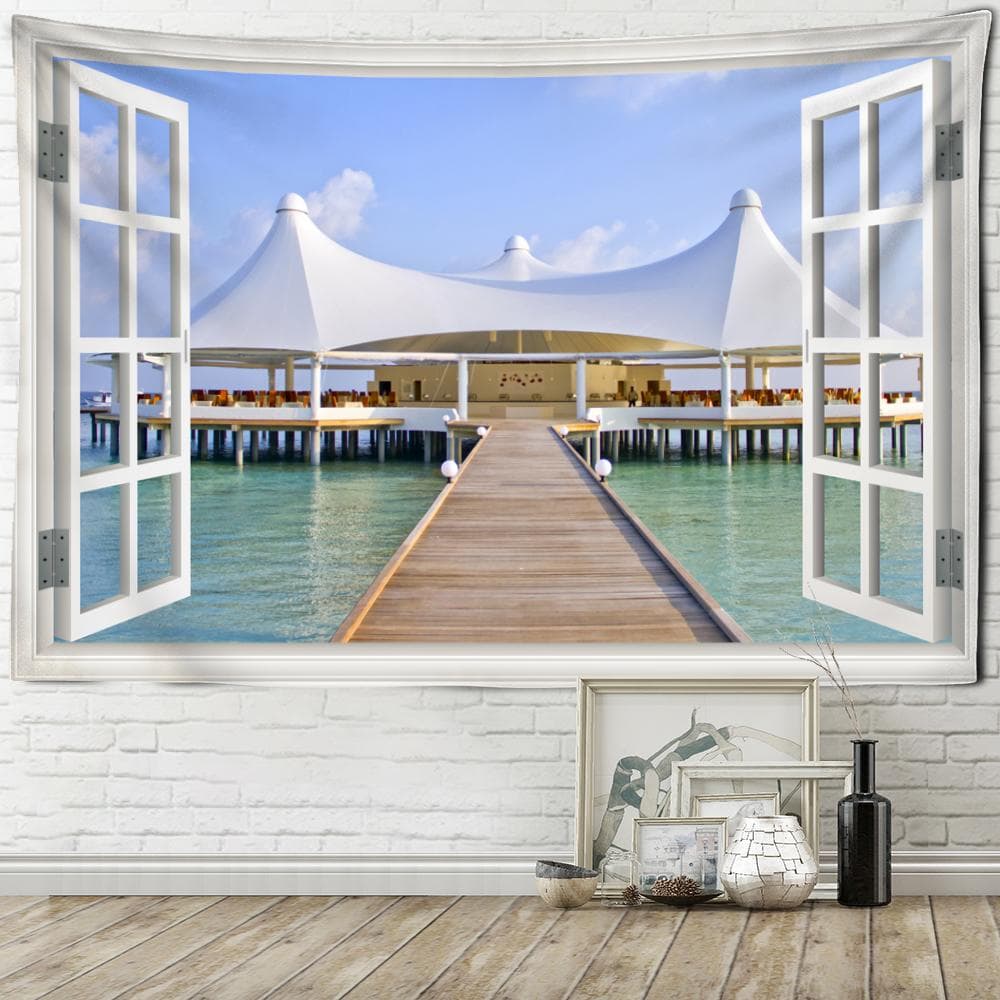 Seaside Scenery Tapestry Wall Hanging Bohemian Art Living Room Window Painting Simple Nordic Home Decor 150x150cm