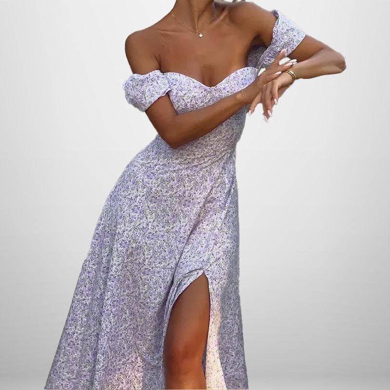 New Summer Women's Clothing Elegant and Fashionable Floral One-shoulder Dress for Women 3XL purple
