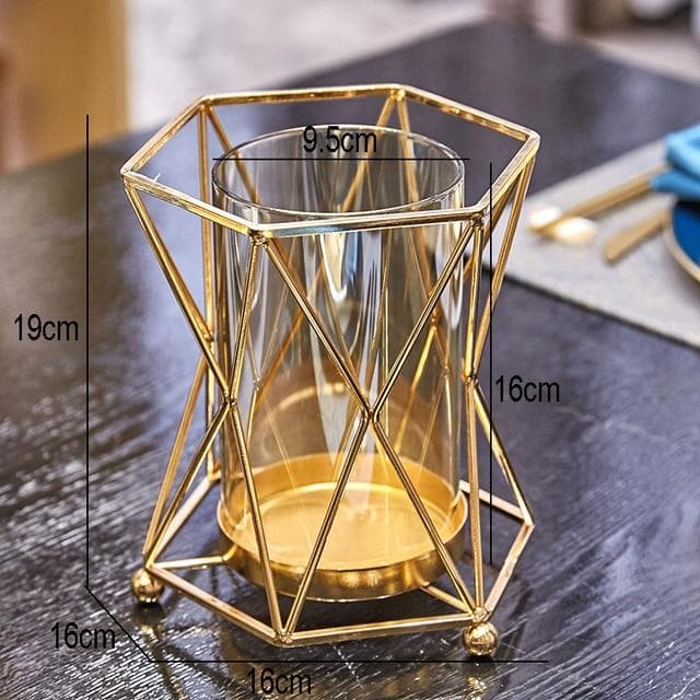 Golden Vase Metal Flowers Pot Floral Flower Arrangement Plated Alloy Glass Vases Desk Decoration Modern Luxurious Home Decor 14.5×14.5