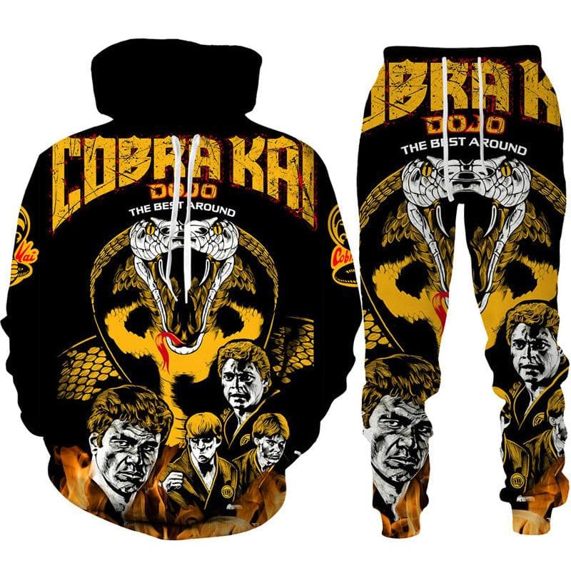 Funny Cobra Kai 3D Print Tracksuit Men's Cool Hoodie/Pants/Suit Hip Hop 2022 Fashion Long Sleeve Jogging Sportswear Athletic Set 2XL green