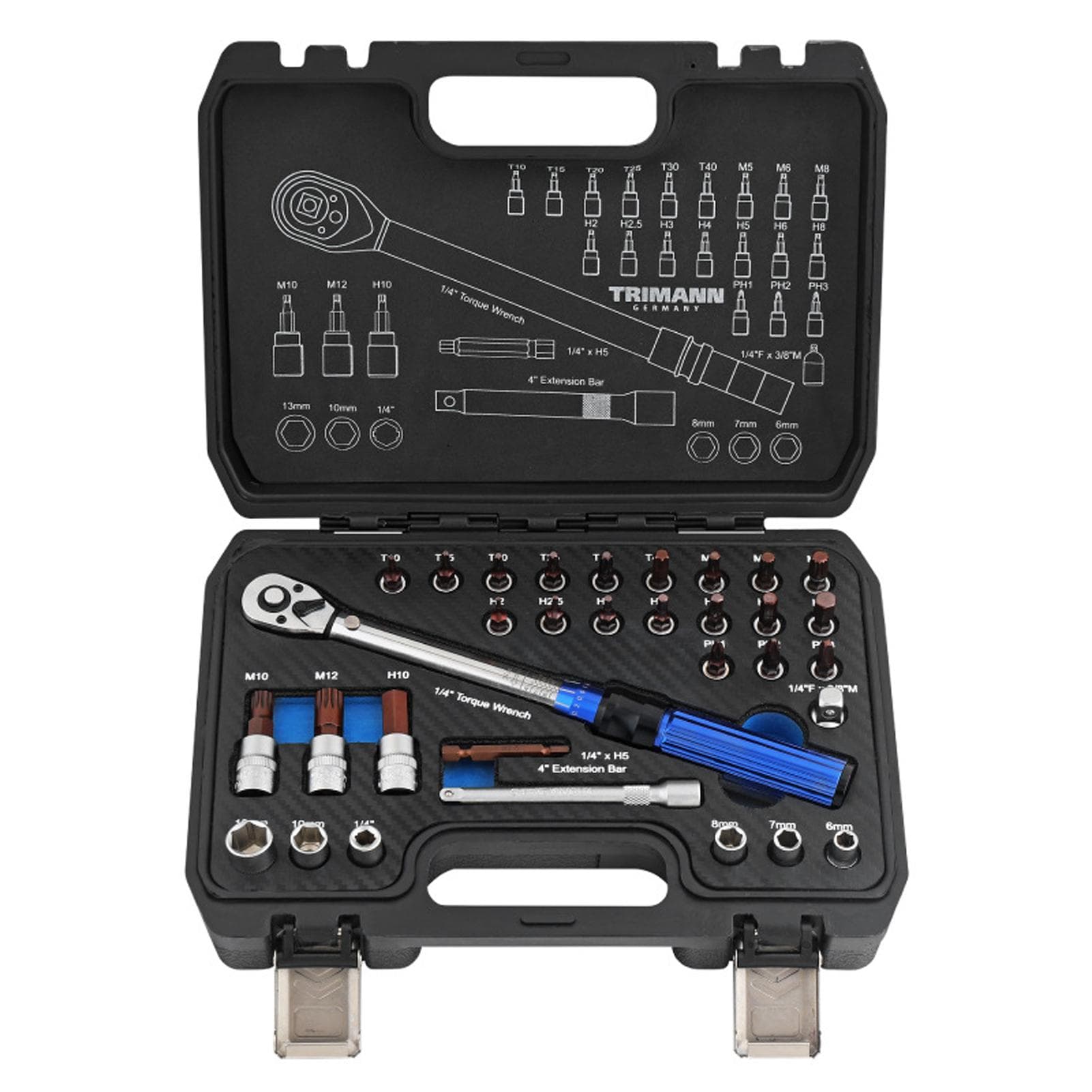 14 Torque Wrench Set, 32PCS Bicycle Hand Torque Wrench Kit with Hex Sockets and Extension Bar, black