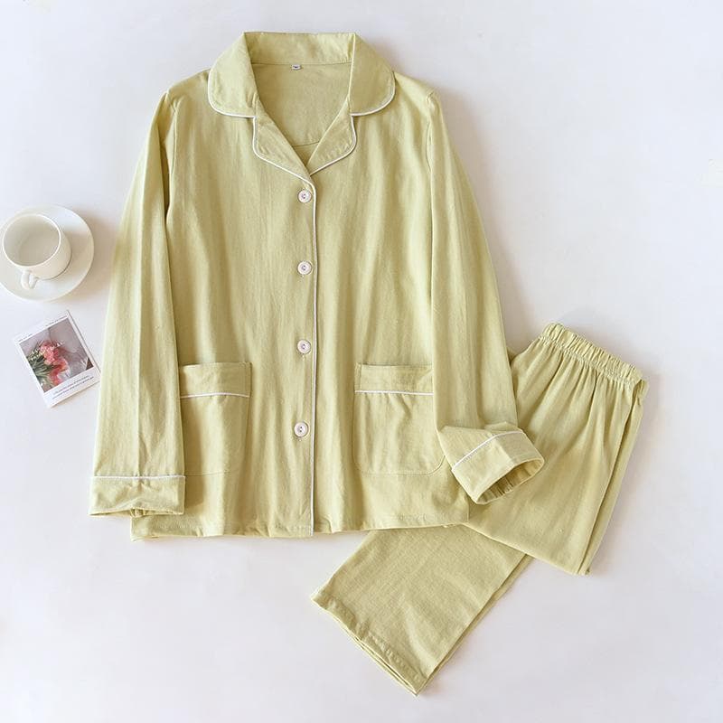 Spring and Autumn New Couple Pajamas Two Piece Set 100%Cotton Knitted Men's and Women's Simple Long Sleeve Home Furnishings XL
