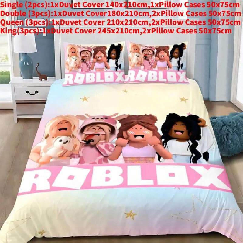 Roblox 3d Print Pattern Bedding Set With Active Dyeing And Quilted Fabric For Modern Home Decor Queen(210x210cm) pink