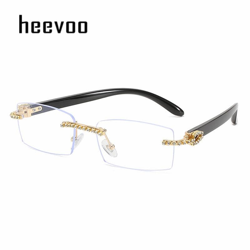 New Women Fashion Rhinestone Gradient Sunglasses UV400 Protection Small Rimless Square Diamonds Rectangle Sun Glasses Female with bag and cloth